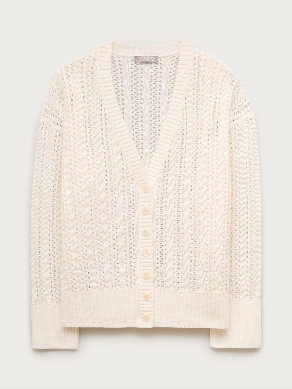 J.Crew Pointelle V-Neck Cardigan in Ivory Summer 2026 Size Large NWT.